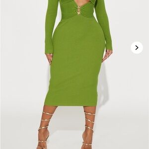 Fashion Nova Green Long Sleeve Bodycon Dress